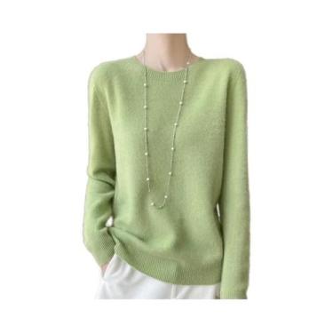 Imagem de Pulôver Feminino 100% Lã Merino Cashmere Com Gola Redonda E Manga Long