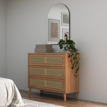 Imagem de Cômoda 3 Gavetas Palha Espelho Superior 105cm 100% MDF TW57 Nature Dal