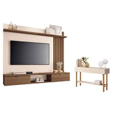 Imagem de Painel Suspenso Lets Castanho Off White Com Aparador Fiero Off White -