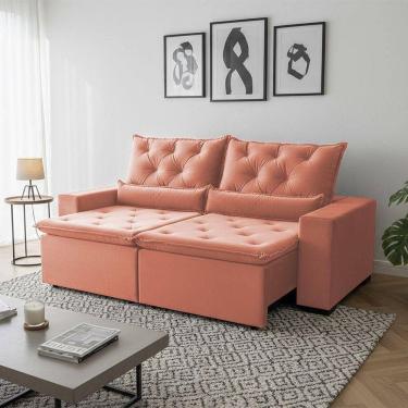 Imagem de Sofá Retrátil Design Laranja 150m Tecido Suede Reforçada Reclinável 2 Módulos Milão Laranja