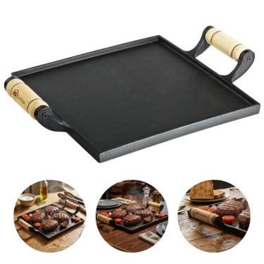 Imagem de Chapa Bifeteira Em Ferro Fundido 24x24 Com 2 Alças de Madeira Santana