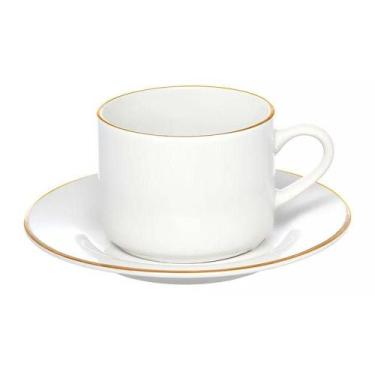 Imagem de Xícara De Chá Porcelana Borda Dourada Com Pires Café Royal Premium 200