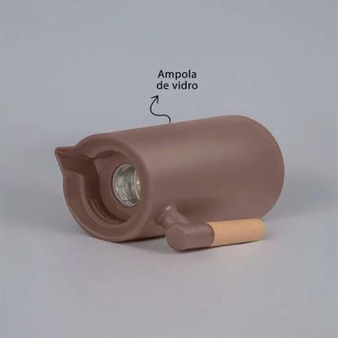 Imagem de Garrafa Térmica Bule 1 Litro Parede Dupla Com Ampola De Vidro E Alça De Madeira Preta