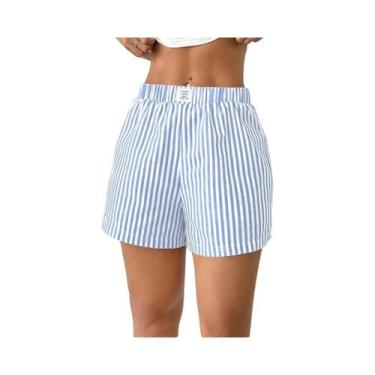 Imagem de Shorts Boxer Xadrez Vermelho E Azul Para Mulheres E Adolescentes, Cint