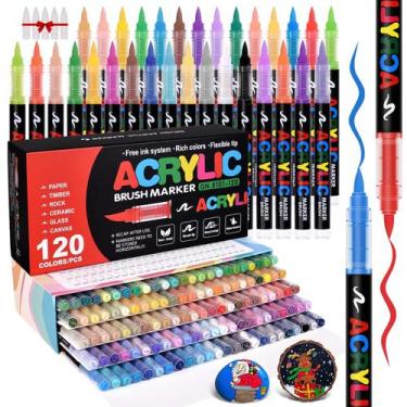 Imagem de Marcadores de Tinta Acrílica colourmotor 120 Cores Ponta Pincel