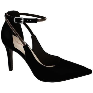 Imagem de Scarpin Bebecê Salto Fino Bico Fino Tiras Strass T9430-279, 36, Preto 