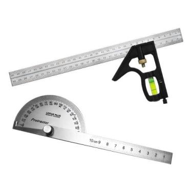 Imagem de Kit Esquadro Combinado + Transferidor De Grau Inox 180 Graus - Congrat
