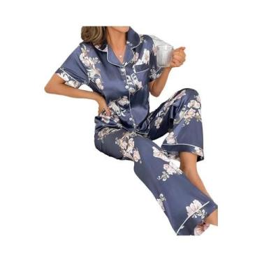 Imagem de Conjuntos De Pijamas De Seda Para Mulheres Com Camisa De Manga Curta E