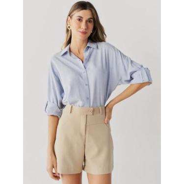Imagem de Camisa Via Lessa Anna Oversized Lurex com Linho Azul Claro, M
