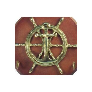 Imagem de Porta Chaves Para Barcos, Iates Náuticos TIMÃO ÂNCORA em MDF e Latão S