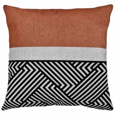 Imagem de Almofada De Linho Tribal Geometria Terracota Com Preto 43x43 - M3 Deco