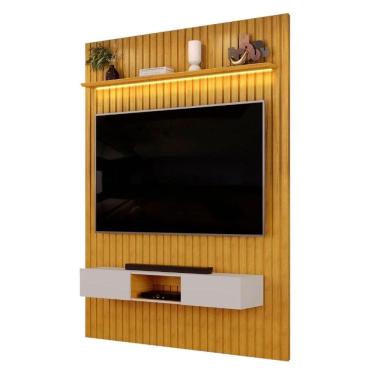 Imagem de Painel Trento Para TV com Bancada 183 Ripado Cedro com Led- Dj Móveis