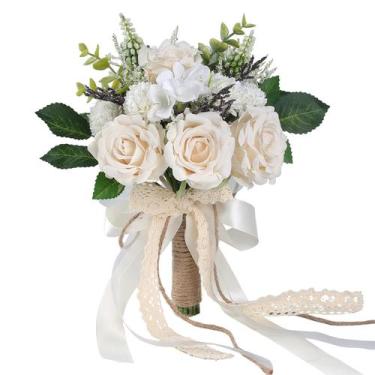 Imagem de Buquê de Casamento GLIDLION Rosas Artificiais Diâmetro 17 cm
