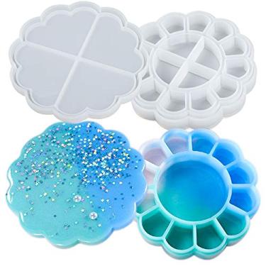 Imagem de Flor de tulipa rosa lótus redonda ondulada 7 unidades de diâmetro 6,1-12,4 cm caixa de bugigangas de resina molde de silicone com tampa para cimento concreto de argila de polímero epóxi, estojo de