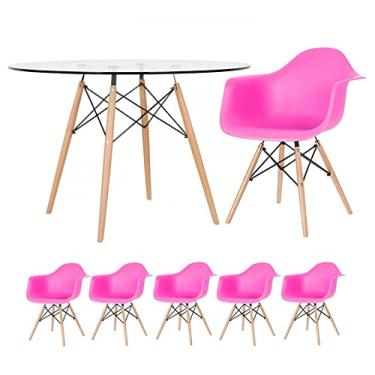 Imagem de Loft7, KIT - Mesa Eames com tampo de vidro 120 cm + 5 cadeiras Eiffel DAW Rosa pink