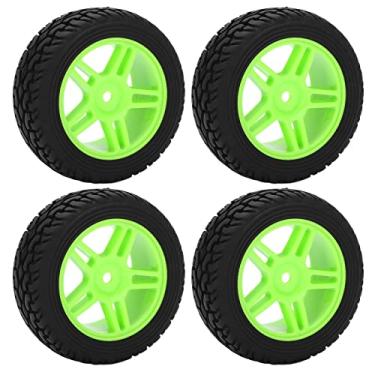Imagem de Shanrya Conjunto de pneus com aro de roda; resistente ao desgaste com amortecimento forte de 75 mm, pneus de borracha RC duráveis e razoáveis com vedação para Wltoys 144001 para veículos off-road de 1/14 (verde)