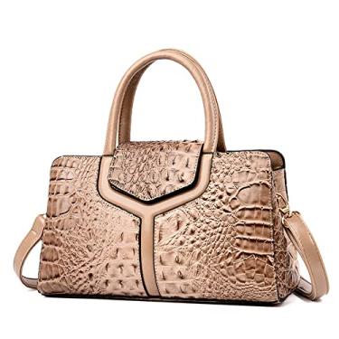 Imagem de Bolsa tiracolo de couro padrão de crocodilo para mulheres moda retrô grande bolsa transversal alça superior bolsa de ombro, Caqui, Large