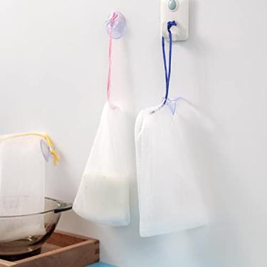 Imagem de 100 pçs rede de espuma com ventosa esponja de espuma de limpeza facial rede de bolha artesanal bolso de sabonete lavagem facial líquido de espuma para banho lavagem facial