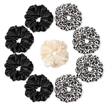 Imagem de Scrunchies laços de cabelo elásticos elásticos rabo-de-cavalo pacote de acessórios de cabelo esfregado neutro feminino meninas (grande, 4B4L)