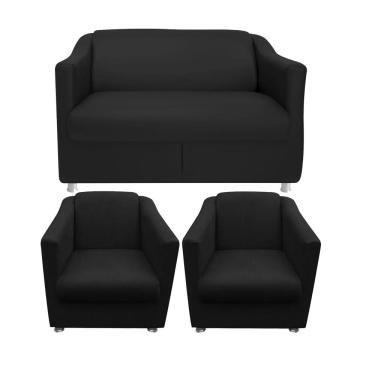 Imagem de Kit 01 Namoradeira e 02 Poltronas Decorativa Bia Suede Preto
