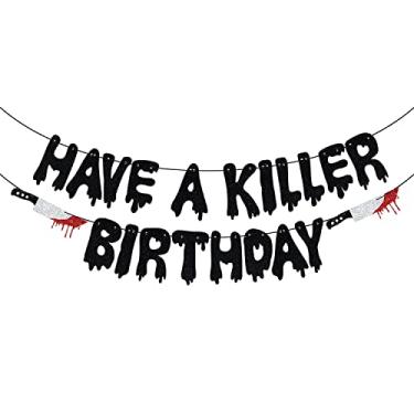 Imagem de Faixa de aniversário Glitter Have a Killer - Faixa de aniversário de Halloween - Festa de filme de terror, Decoração de festa de vampiro zumbi de Halloween