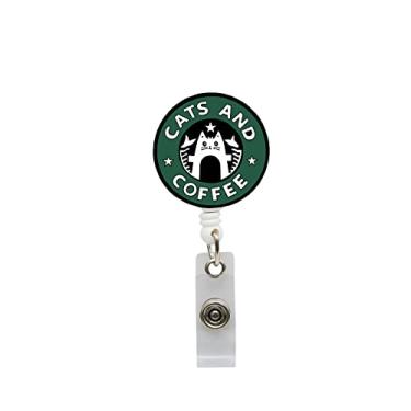 Imagem de Carretel de crachá de identificação de enfermeira Cats and Coffee – Suporte retrátil RN com clipe jacaré para hospitais, médicos e funcionários de escritório