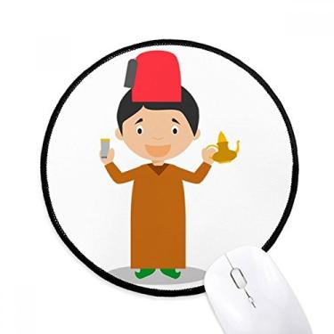 Imagem de Tapete de mouse com desenho de Marrocos Red Hat Tapete redondo para computador