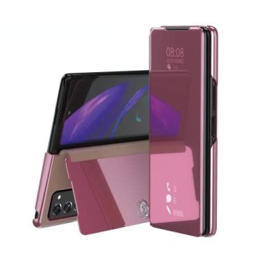 Imagem de Capa flip inteligente para Samsung Galaxy Z Fold 1 2 3 5G W20 W21 W22 Revestimento de espelho Couro PU Kickstand Capa de telefone à prova de choque, ouro rosa, para Galaxy W20