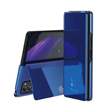 Imagem de Capa flip inteligente para Samsung Galaxy Z Fold 1 2 3 5G W20 W21 W22 Revestimento de espelho Couro PU Kickstand Capa de telefone à prova de choque, azul, para galaxy Z Fold 4
