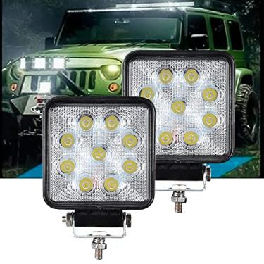 Imagem de Kit 2 Farol De Milha 9 Leds 27w 10V / 30V Quadrado Branco Frio A Prova D'água Auxiliar Automotivo Veiculos, Moto Carro Troller Barco Caminhão Ônibus Off road - Não é o modelo Slim