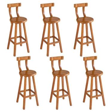 Imagem de Conjunto 6 Bancos Alto Bistrô De Madeira Com Encosto Bancada Ideal Para Bar E Restaurante