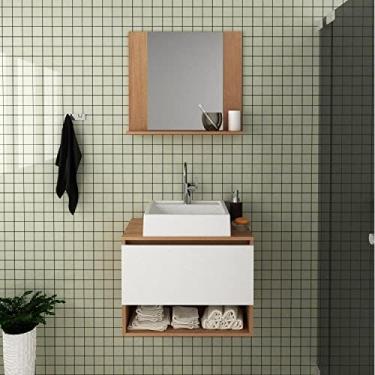 Imagem de Conjunto para Banheiro 2 Peças 1 Gabinete 1 Porta 1 Espelheira 1 Prateleira Bn3610 Tecno Mobili Amêndoa/branco