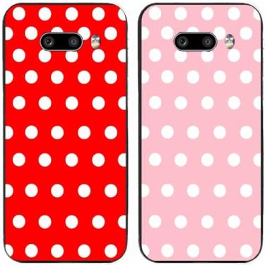 Imagem de 2 peças de capa de telefone traseira de silicone em gel TPU com bolinhas vermelhas e rosa para LG Series (LG V50S ThinQ)
