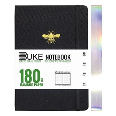 Imagem de BUKE Caderno pontilhado Honeybee A5, 180 g/m², papel branco de bambu, 5 * 5 mm, 160 páginas, bordas prateadas coloridas, capa dura de tecido impermeável