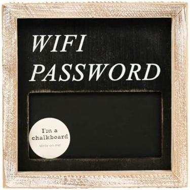 Imagem de Placa emoldurada de madeira 11483 com senha WiFi para quadro-negro 17 cm x 17 cm x 3,8 cm