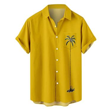 Imagem de Camiseta de praia masculina verão outono manga curta havaiana tropical camiseta masculina 2024 moda ajuste regular Y2K, C-770 Amarelo Mostarda, M