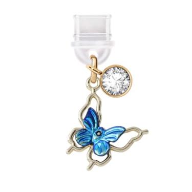 Imagem de ELISE & FONDA TP404 Tipo-C porta de carregamento USB plugue antipoeira pequena borboleta pingente de celular para iPhone 15/Samsung/OnePlus/Xiaomi/oppo telefones Android (azul), approx. 1.9 cm (L) x