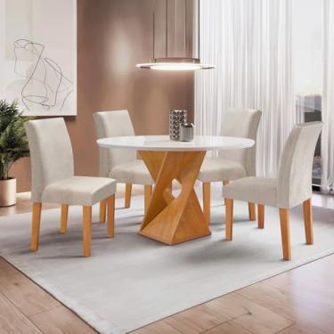 Imagem de Conjunto Mesa Barcelona 100cmx100cm 4 Cadeiras Espanha Tampo Slim Plus Redondo Vidro Yescasa Cinamomo/Off White/Gelo