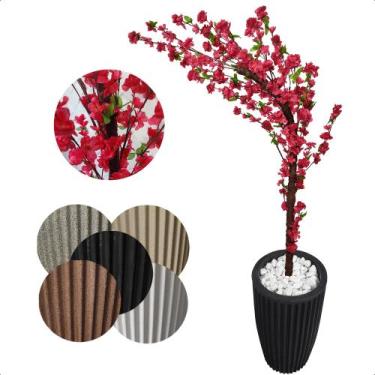 Imagem de Cerejeira Pink Galho Curvo Planta Artificial Vaso Decoração - Flor de 