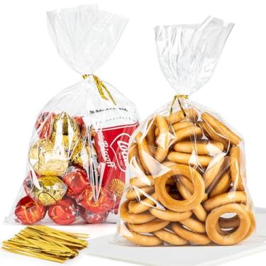 Imagem de CUDICY 120 sacos de celofane 15 x 25 cm, sacos de guloseimas com gravatas, sacos de doces, sacos de presente transparentes para embalagem de biscoitos, lembrancinhas de festa, presente de celofane,