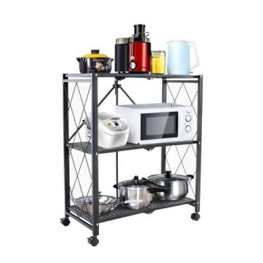 Imagem de Estante Dobrável c 3 Prateleiras e Rodizios Banheiro Cozinha - Open St