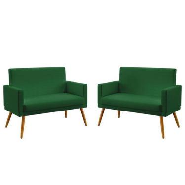 Imagem de Kit 2 Poltronas Namoradeira Estofadas Nina com Rodapé Sued Verde Arade