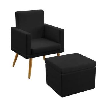Imagem de 2 Poltronas Vega Estofada Com Rodapé Com Puff Quasar Sued Preto Aradec