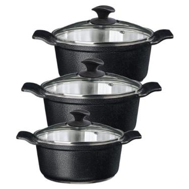 Imagem de Jogo Panela Preto Craqueado Alumínio Usinado Javali AA 26a30