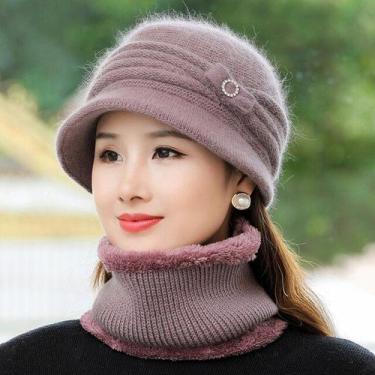 Imagem de Chapéu De Inverno Feminino Pele Forrado Com  Cachecol - ElaShopp