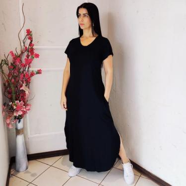 Imagem de Vestido Plus Size Camisetão Longo Maxi Soltinho Preto - Procopio Shopp