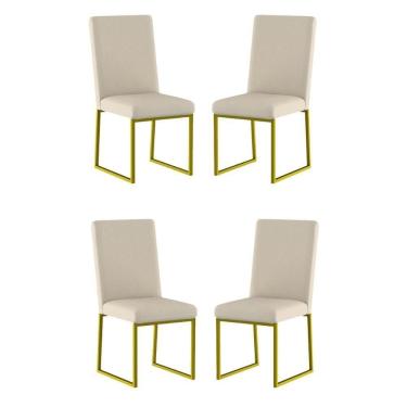 Imagem de Kit 4 Cadeiras Estofadas Base De Ferro Para Mesa De Jantar Bege