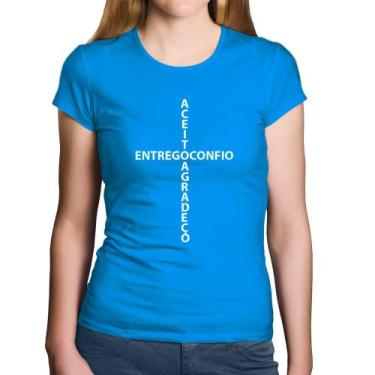 Imagem de Baby Look Algodão Entrego, Confio, Aceito, Agradeço - Foca na Moda, Az