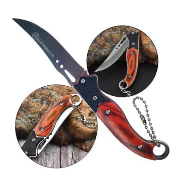 Imagem de Canivete Para Camping E Pesca Com Cabo Em Madeira Compacto e Resistent