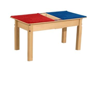 Imagem de Contender 89 cm L retangular de madeira compensada de bétula vermelha e azul compatível com blocos duplos mesa de brincar com uma calha, mesa de atividades divertidas para crianças para sala de jogos